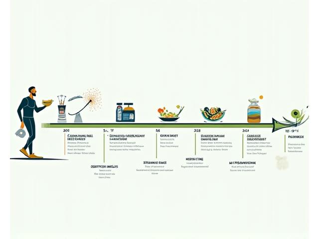 Infográfico representando uma linha do tempo de protocolos nutricionais ao longo de um dia, ideal para atletas e homens ativos, mostrando horários para alimentação pré-treino, pós-treino e refeições estratégicas.