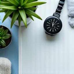 Relógio e uma pequena planta, simbolizando breves pausas estratégicas e rejuvenescimento.